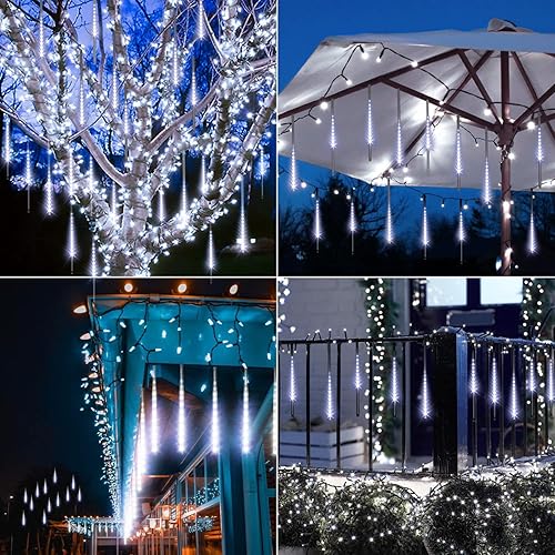 Miniatura 4 de Blingstar Luces solares de meteoritos de Navidad para exteriores, impermeables, 10 tubos de 16 pulgadas, 360 luces LED para árbol de carámbanos,