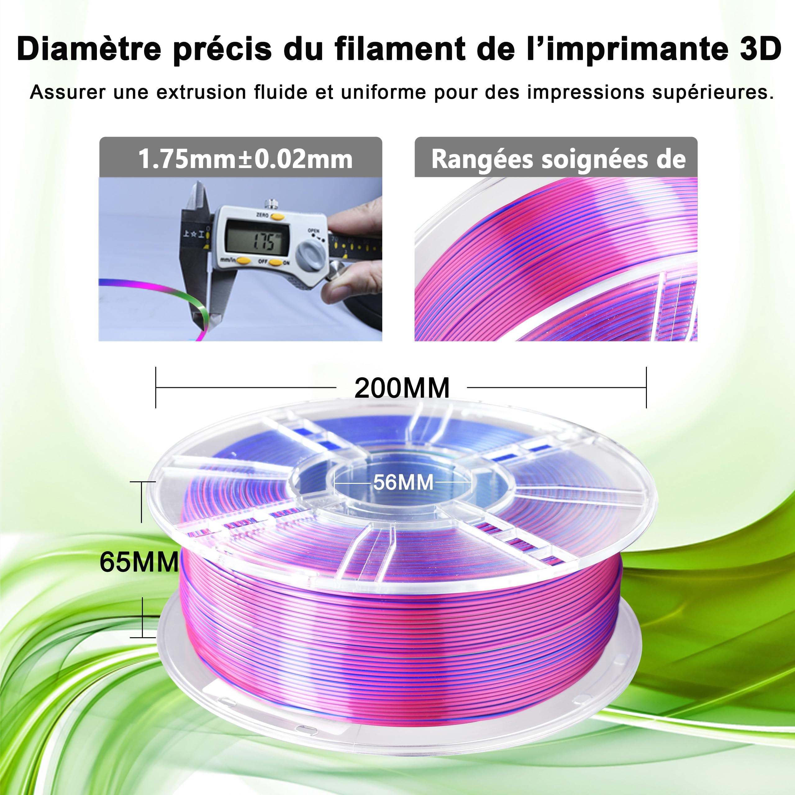iBOSS Jedwabny PLA+ filament 1,75 mm trójkolorowy, lśniący połysk, do drukarek 3D FDM, dokładność wymiarowa +/- 0,02 mm, szpula 1 kg (2,2 lbs), Jedwabny Czerwony-Niebieski-Zielony