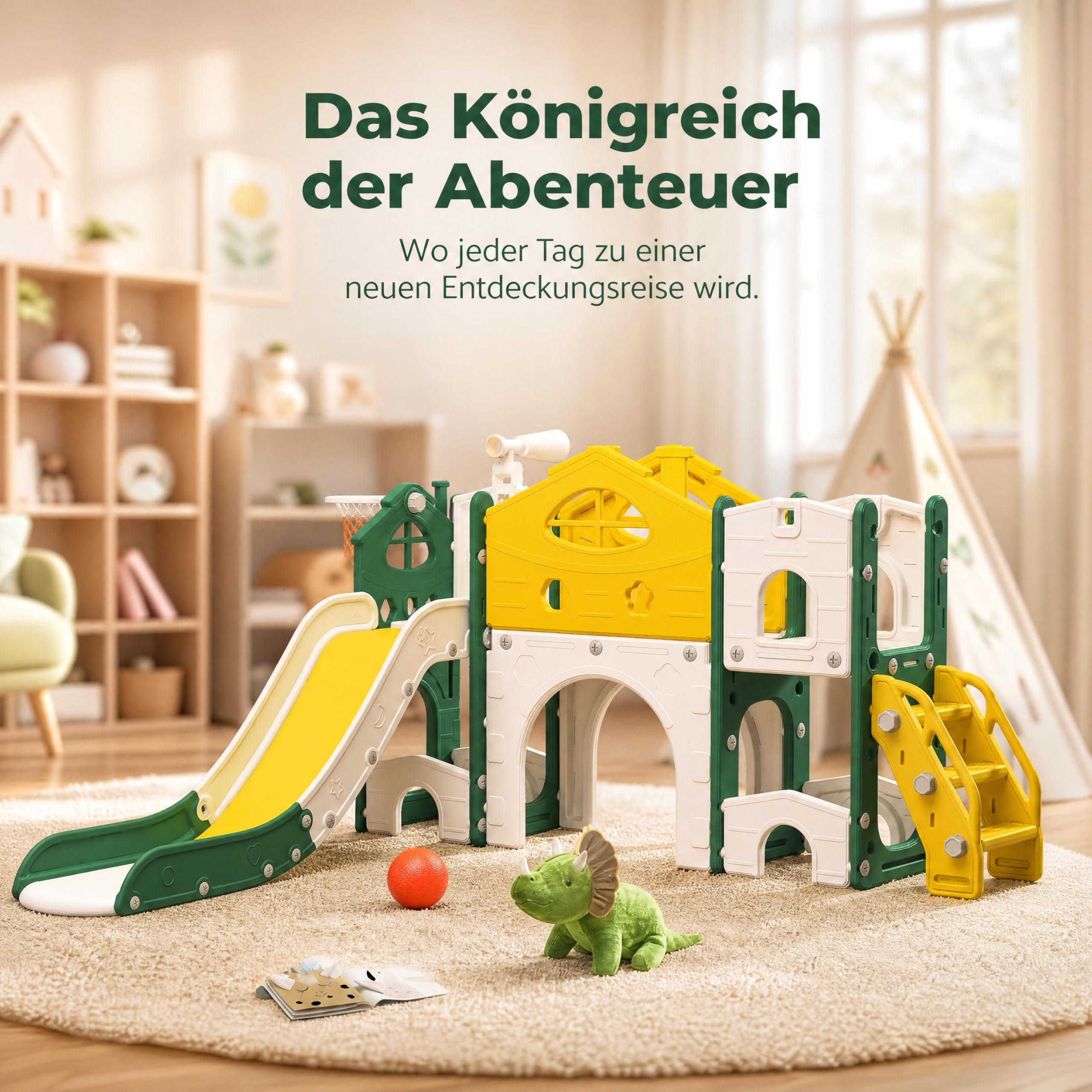 Rutsche für Kinder, 7 in 1, Rutsche für den Außen- und Innenbereich, Rutschenset für Kinder mit Treppe, Rutsche und Tunnel, für Kinder von 1 bis 6 Jahren, einzigartige Schieber, Gelb