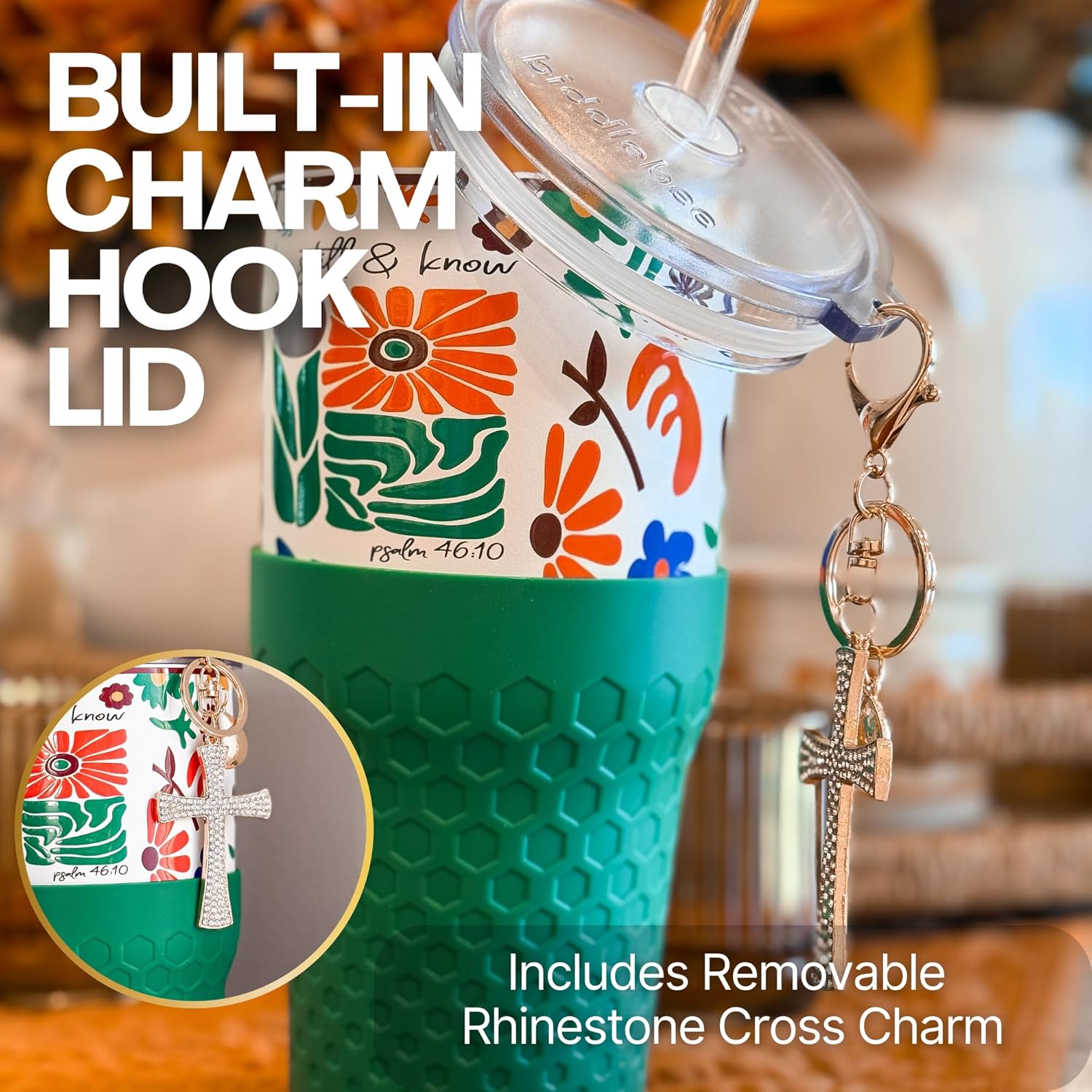 Biddlebee 30oz Be Still and Know Bible Verse Tumbler Gift Set with Cross Charm & Silicone Boot – Psalm 46:10 Christian Gifts for Women, Religious Baptism or Pastor Appreciation Present - Image 2