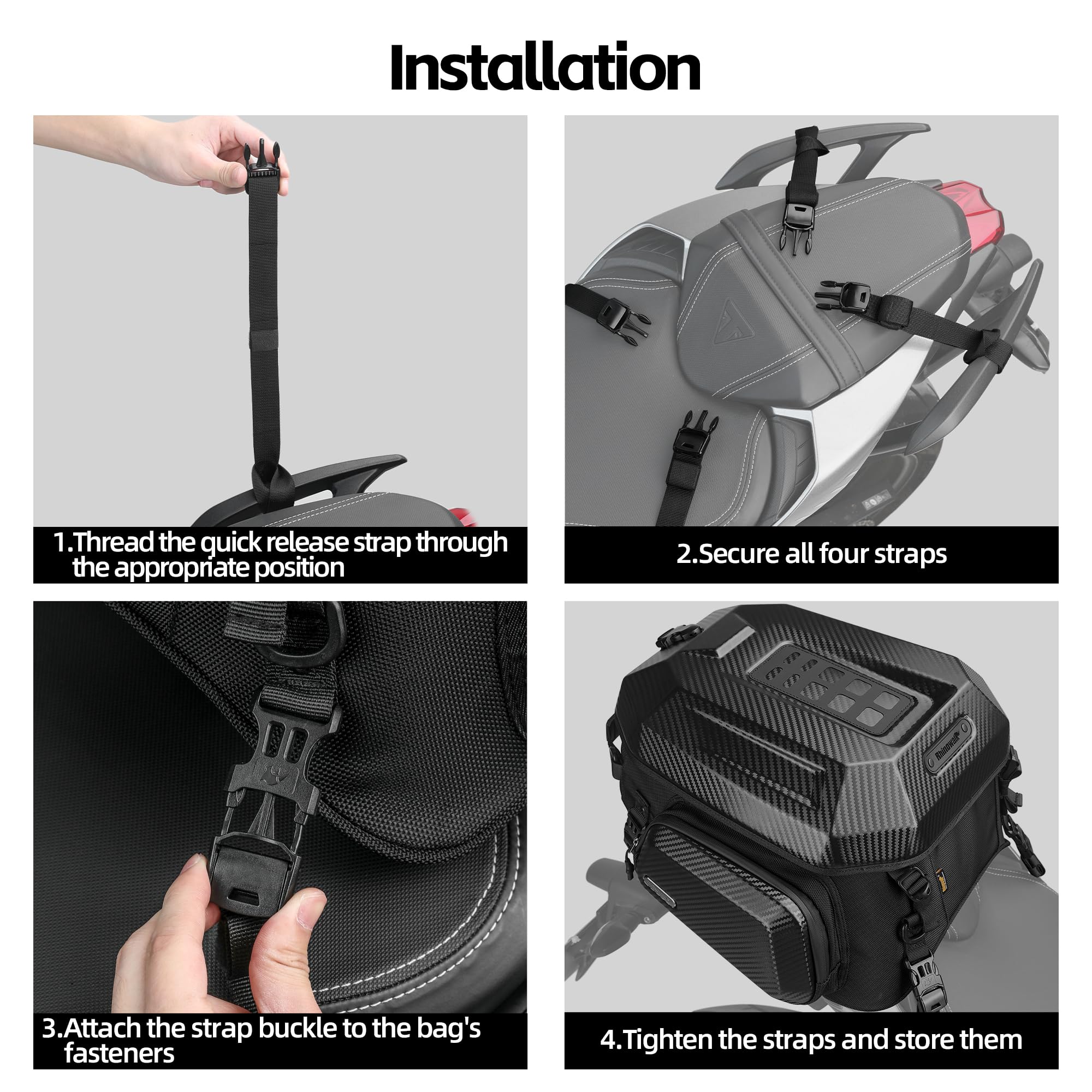 Rhinowalk Motorrad-Hecktasche, Reisegepäck, erweiterbare Motorrad-Helmtasche, 23 l–35 l, wasserdicht, Allwetter-/Kofferraum-/Gepäckträgertasche mit Sissy-Bar-Riemen – neues Upgrade