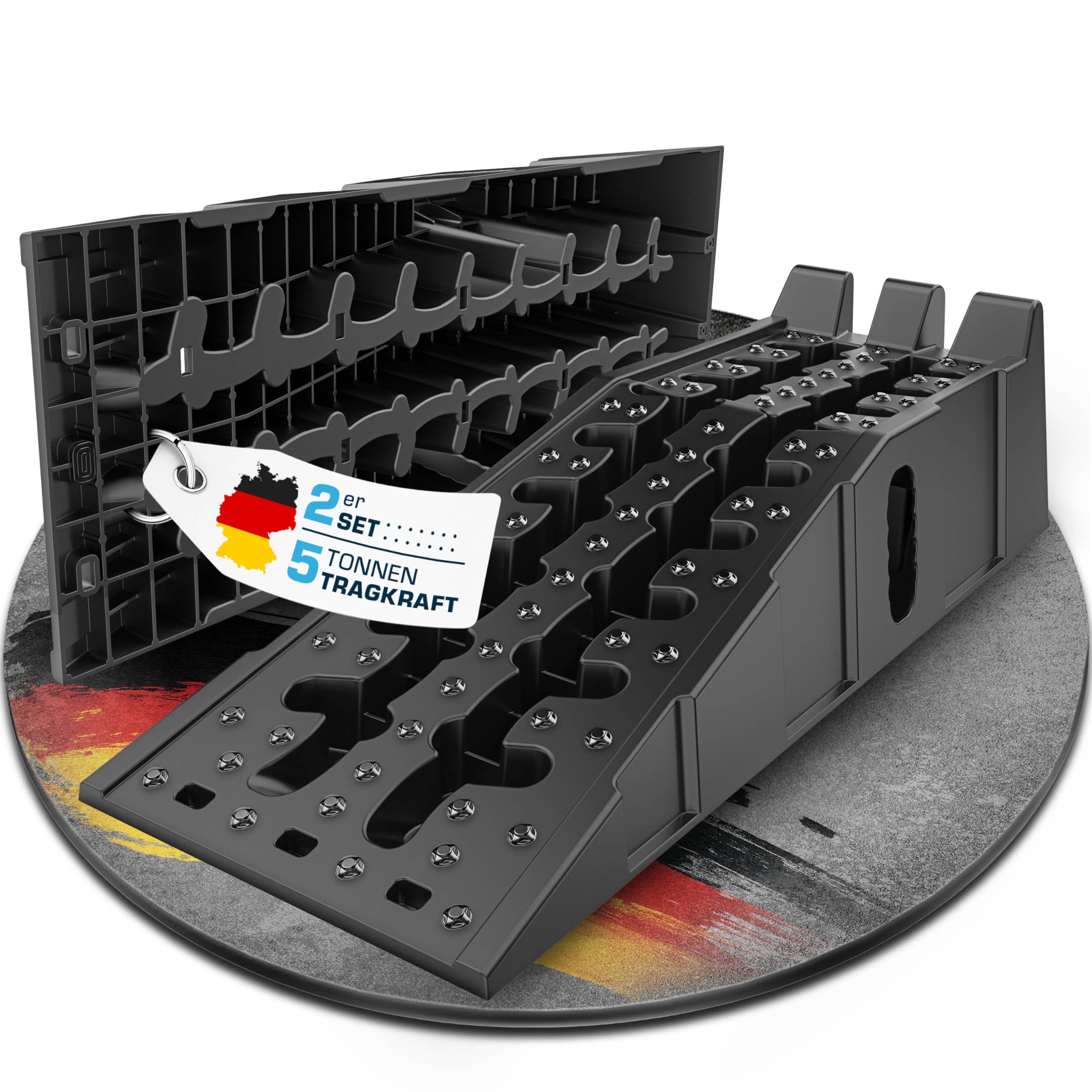 SELLOGX® Auffahrrampe PKW 2er Set | Hochbelastbare Auto Rampe bis 5 T | Auffahrhilfe & Einfahrt Rampe rutschfest für Wohnmobil, Anhänger, Garage, Werkstatt, Ölwechsel und Reparatur