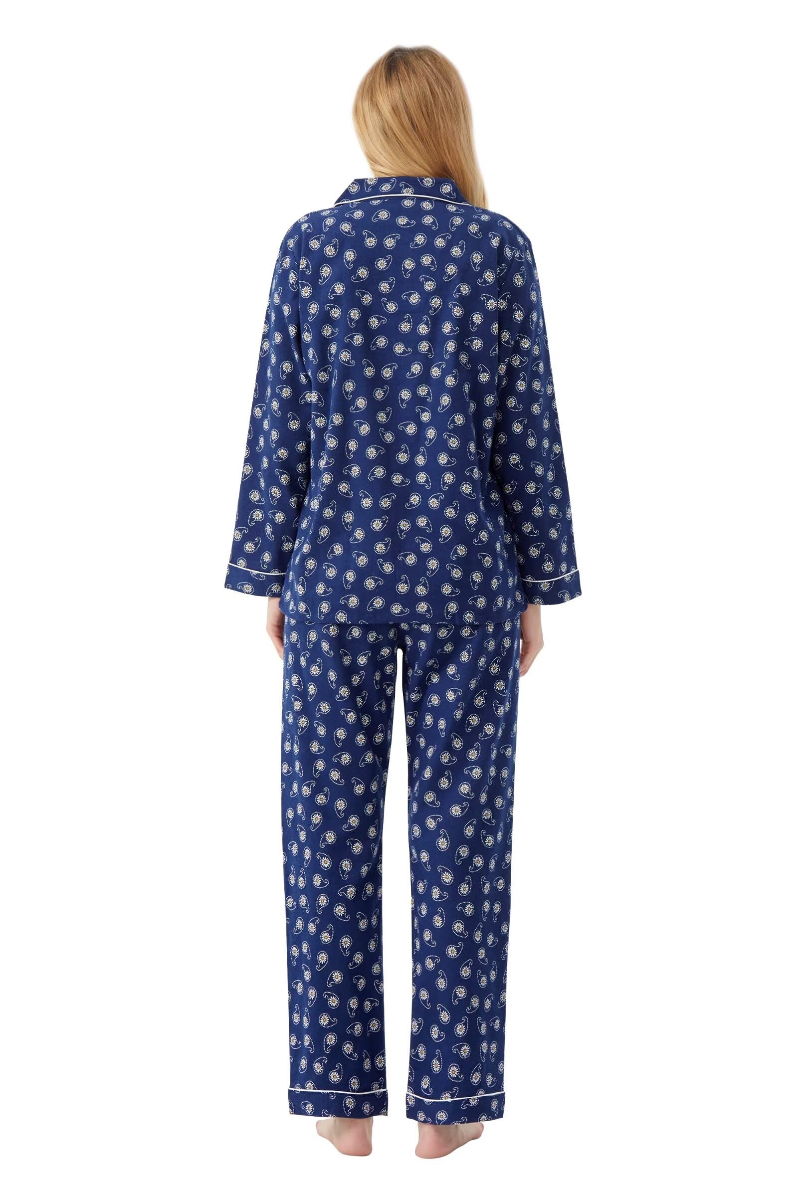 Pijama de franela de algodón para mujer, 100% algodón, conjunto de pijama de franela suave y acogedora