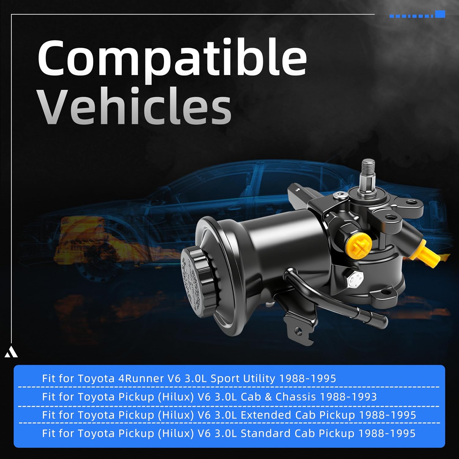 Power Steering Pump, 1988-1995 for Toyota 4Runner Sport Utility, 1988-1993 for Toyota Pickup (Hilux), V6 3.0L, OE 215844, 965844, 4432035411, 4432035430
