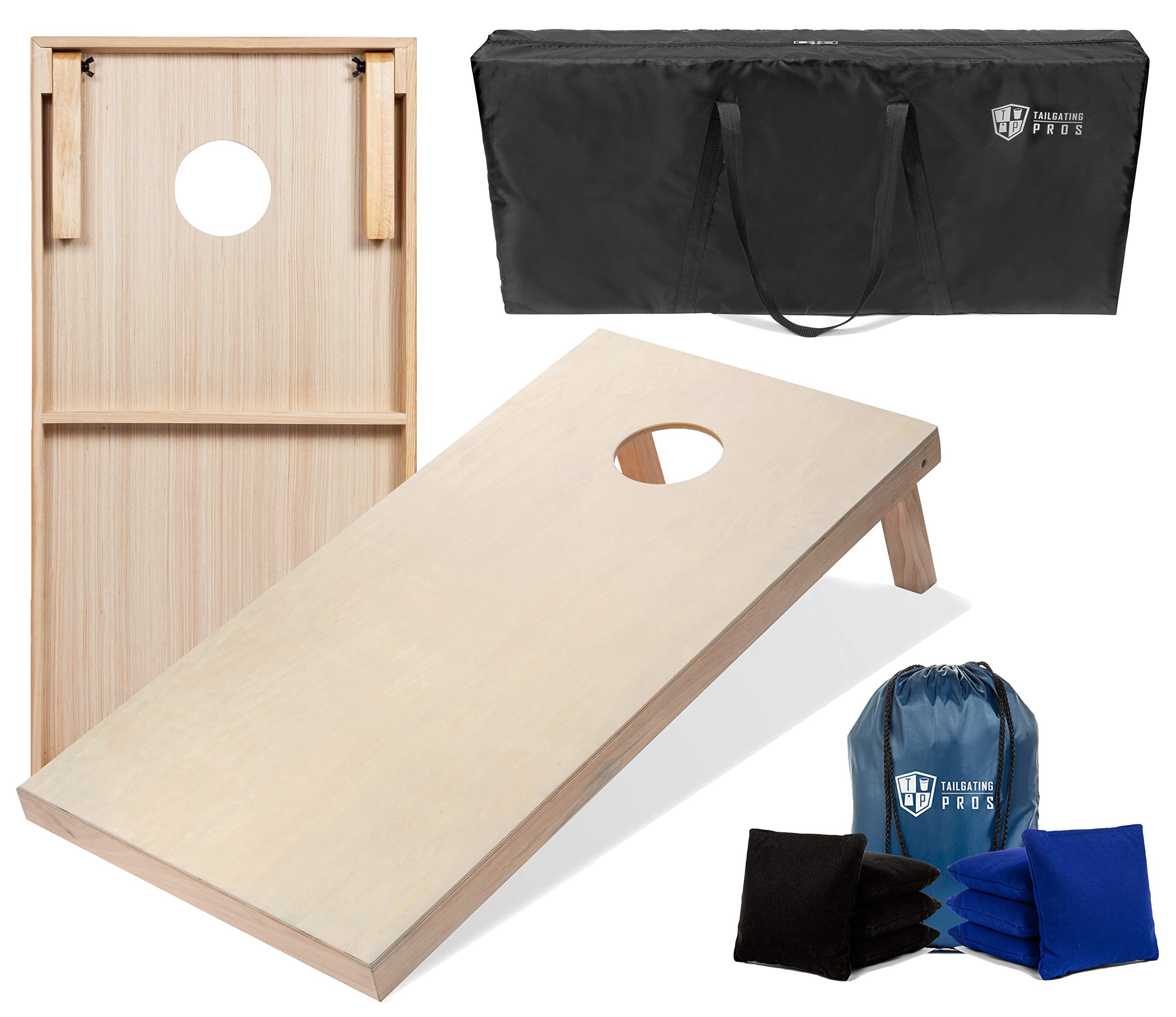 Tailgating Pros Cornhole Boards - 4'x2' & 3'x2' Cornhole Game w/Carrying Case & Set of 8 Corn Hole Bags - 150+ Color Combos! Optional LED Lights