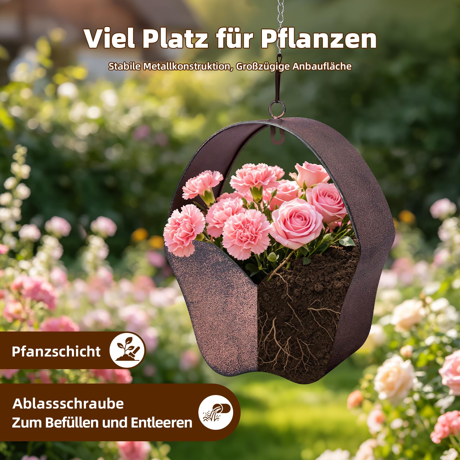 Mittimiya Vaso da fiori in metallo arrugginito da appendere, decorazione per esterni, a forma di farfalla, per parete, finestra, giardino, terrazza, regalo per gli amanti del giardino e regalo di