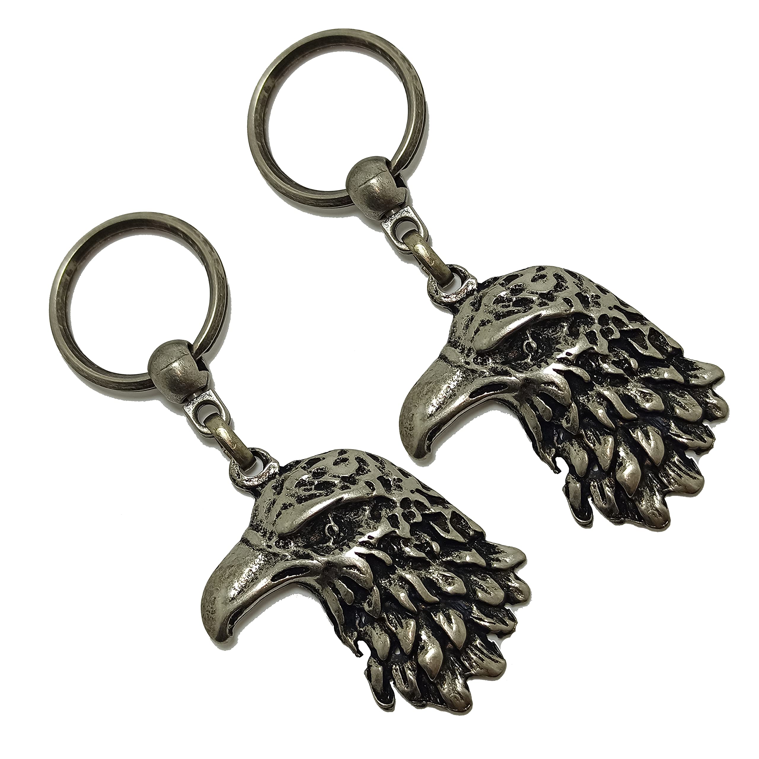 GenericDual Pack American Bald Eagle Head Metal Oxide Color Key Chain Keyring, Oxide Metal, Regular