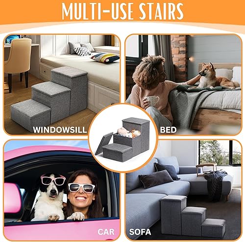 Miniatura 5 de Escaleras para perros de 24 pulgadas para camas altas de hasta 32 pulgadas, escalones plegables para mascotas para perros grandes con