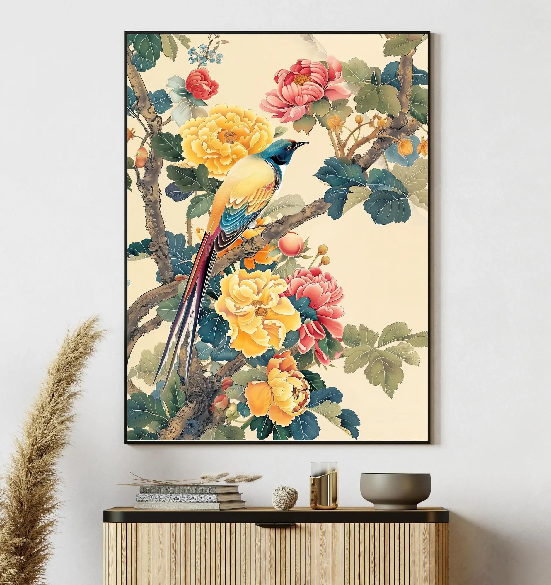 Impression sur toile fleurs et oiseaux de style chinois rétro de qualité - 8