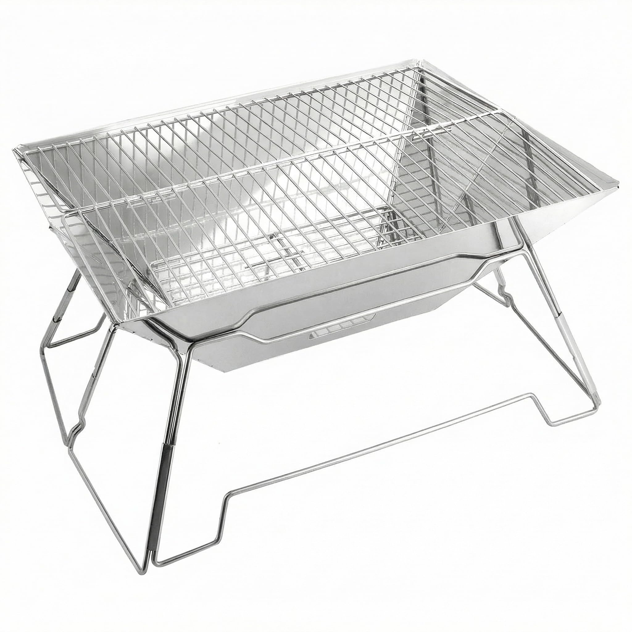 QWORK® Collapsible Campfire Grill, Portable Camping Fire Pit Stainless Steel Barbecue Grill Kit with Carrying Bag for Bonfire Camping Picnic Patio Garden Backyard (Rectangle)