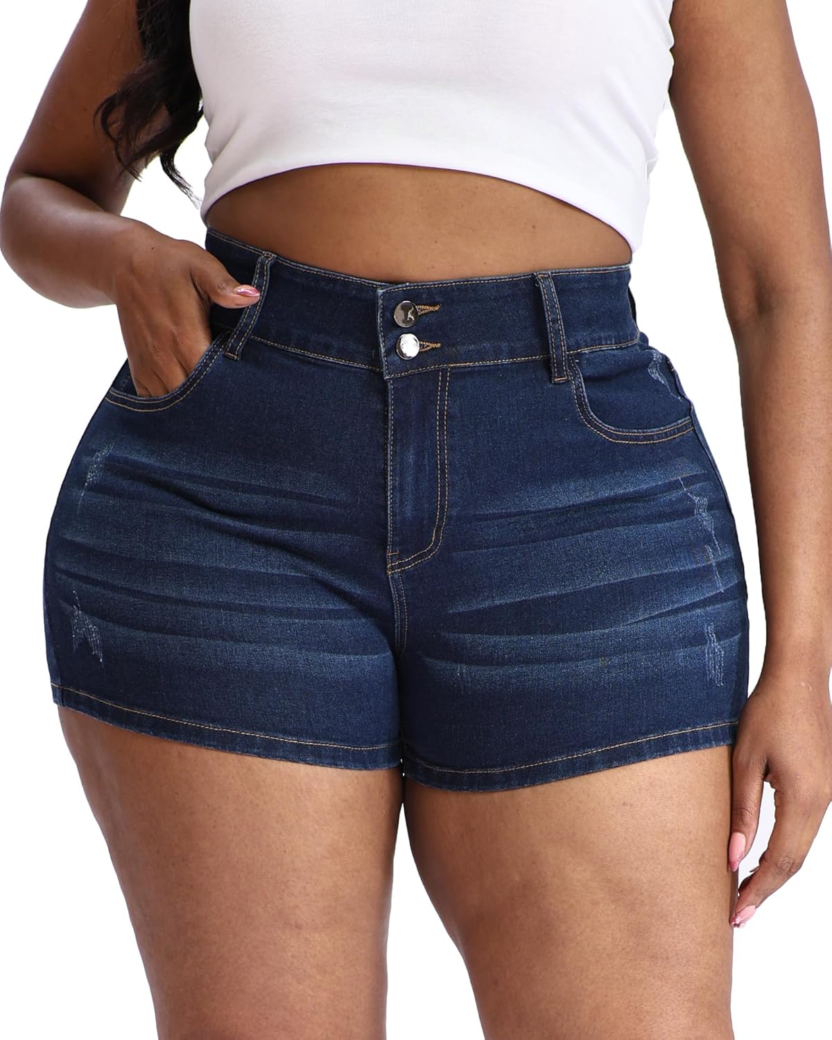 Plus Size Jean Shorts for Curvy Women Stretchy 3.5″ Inseam Comfort High Waisted Denim Shorts