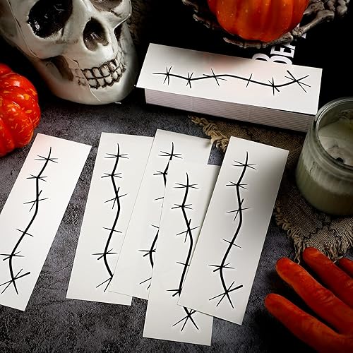 Miniatura 8 de 98 hojas de calcomanías de tatuaje de puntadas de Halloween, cicatrices falsas, tatuajes temporales, accesorios de cosplay de terror para adultos,