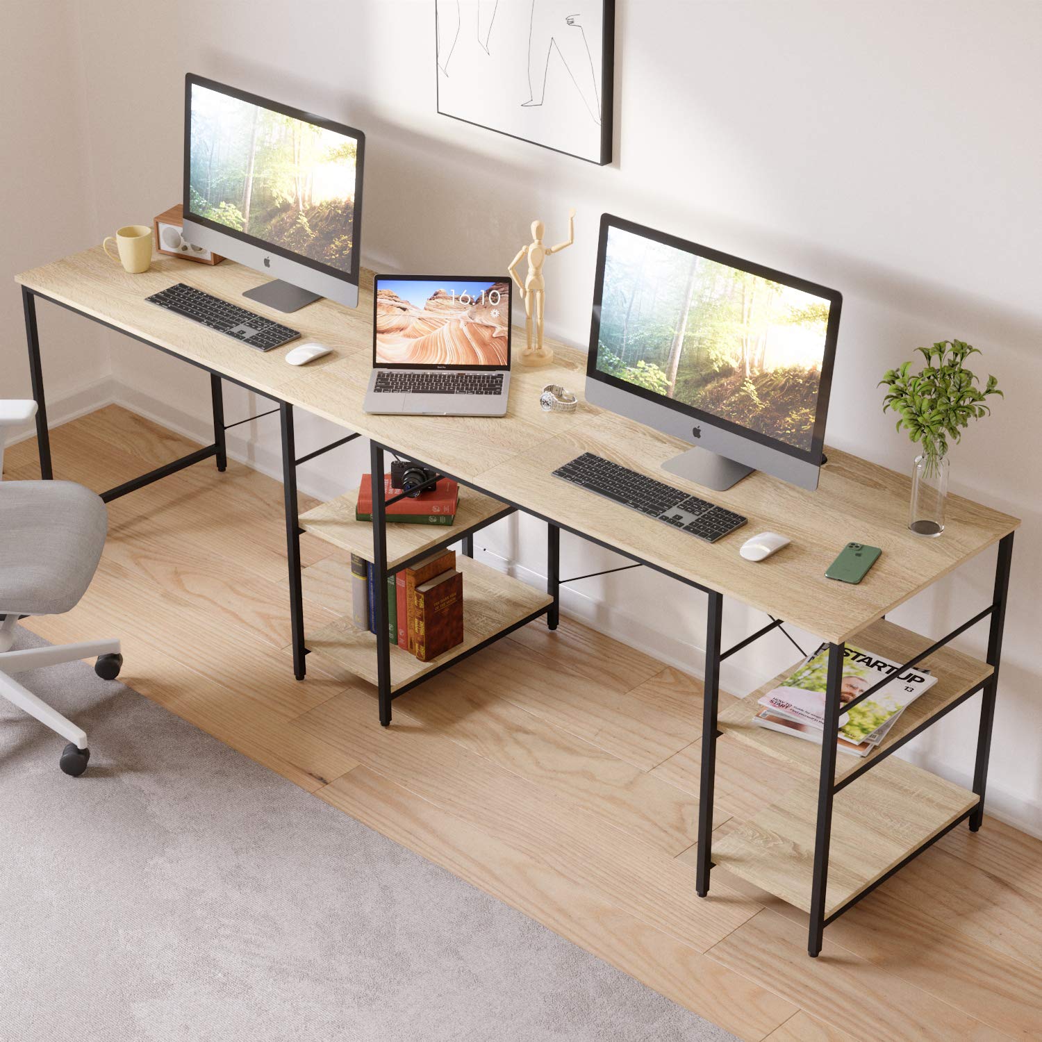 Bestier L Shaped Desk with Shelves 95.2 Inch Reversible Corner Computer