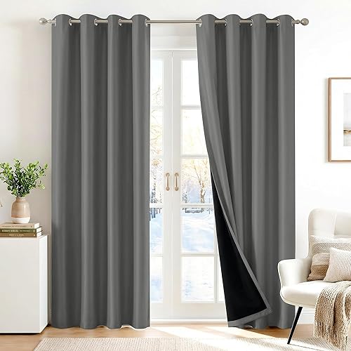 Miniatura 50 de Deconovo - Cortinas opacas 100% con forro, aisladas térmicamente, con reducción de ruido, certificadas por Oeko-TEX, con ojales en la parte Gris