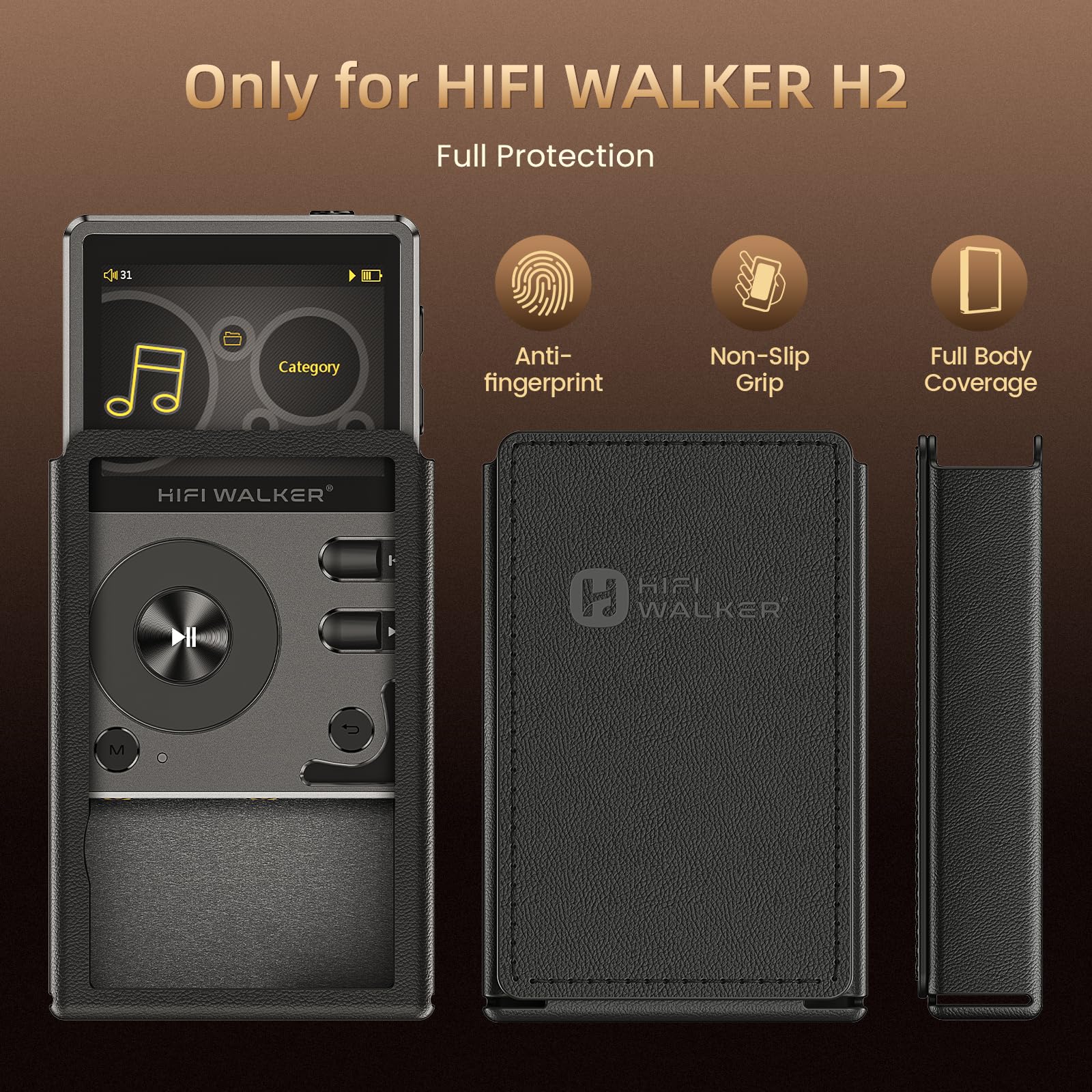 HIFI WALKER Étui de protection en cuir synthétique H2 - Protection complète sur mesure, résistant aux chocs et aux rayures, design léger, noir (étui uniquement) - 2