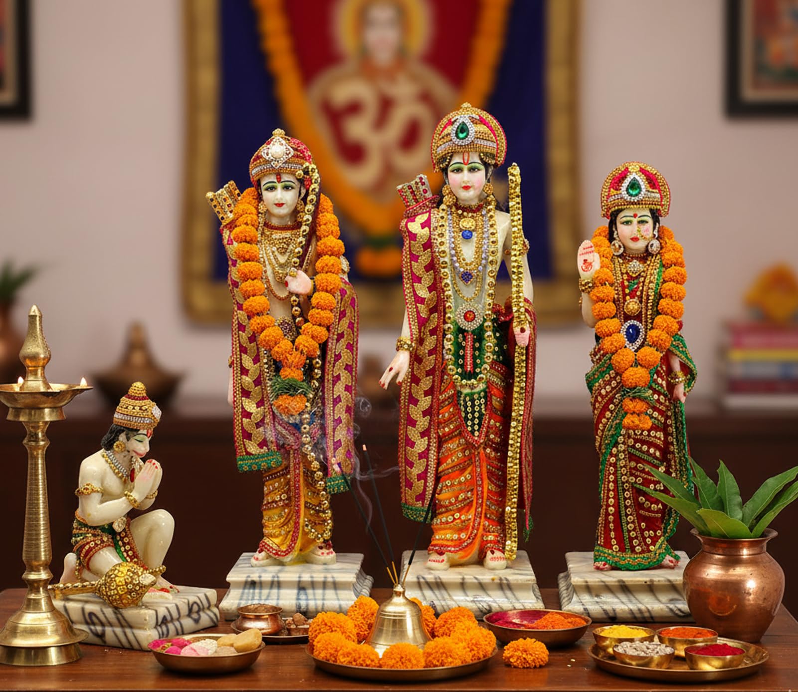 ESPLANADE Ram Darbar with Ram, Laxman, Sita and Hanuman Murti Idol Statue Sculpture | Decorative Idols - Home Decor | Resin - Multicolour - 18" Inches (Big Size)