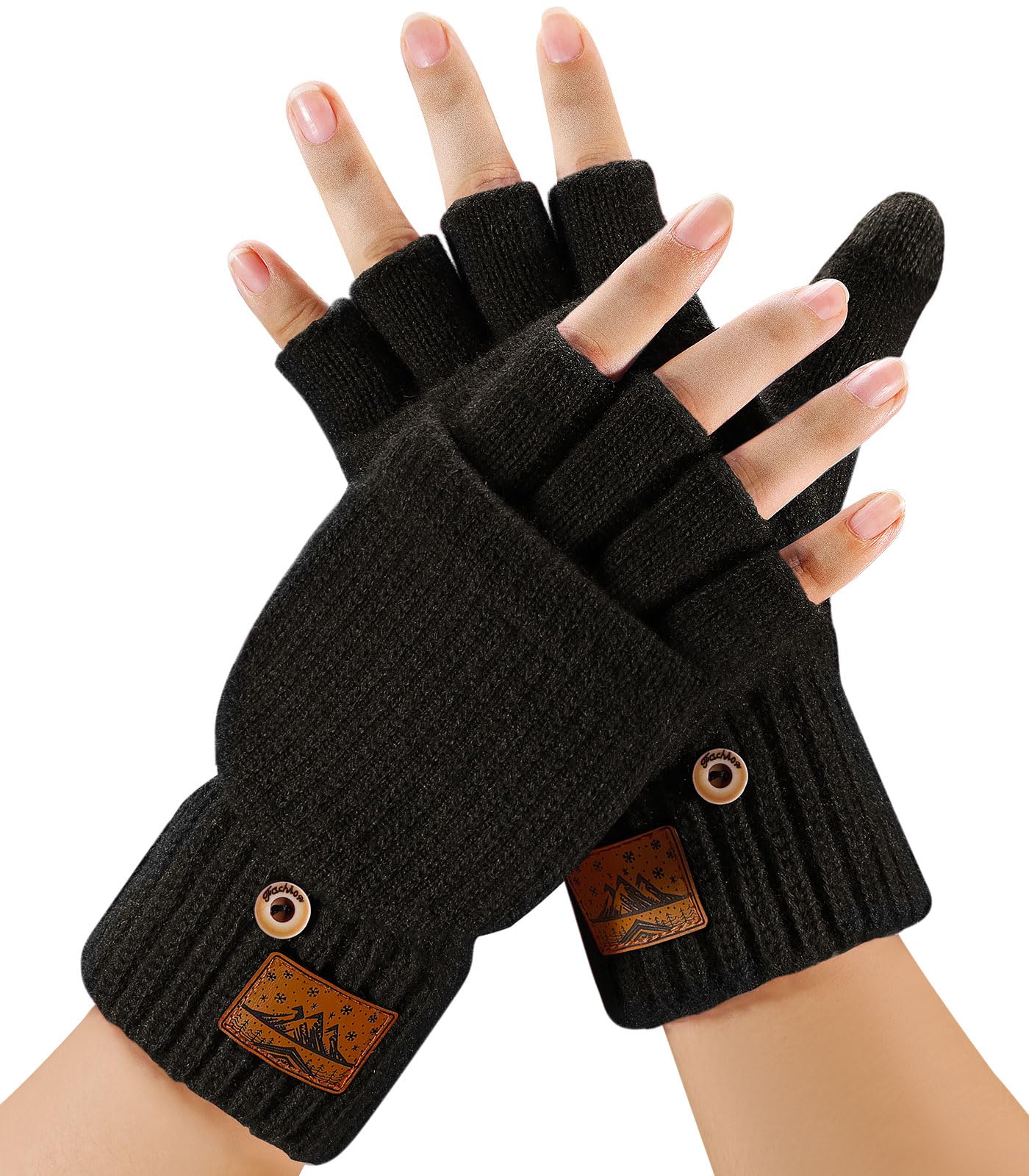 CHENMEI Guanti Invernali in Lana per Donna Uomo - Guanti Invernali Mezze Dita,Guanti a Dita Convertibili,Guanti Senza Dita con Pile di Alpaca,per Attività Invernali per Uomo e Donna