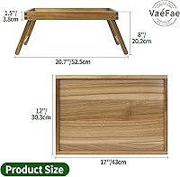 Vista 3 de VaeFae Bandeja de mesa de cama de acacia, bandeja de desayuno de madera con patas plegables, bandeja de cama para comer y computadora portátil
