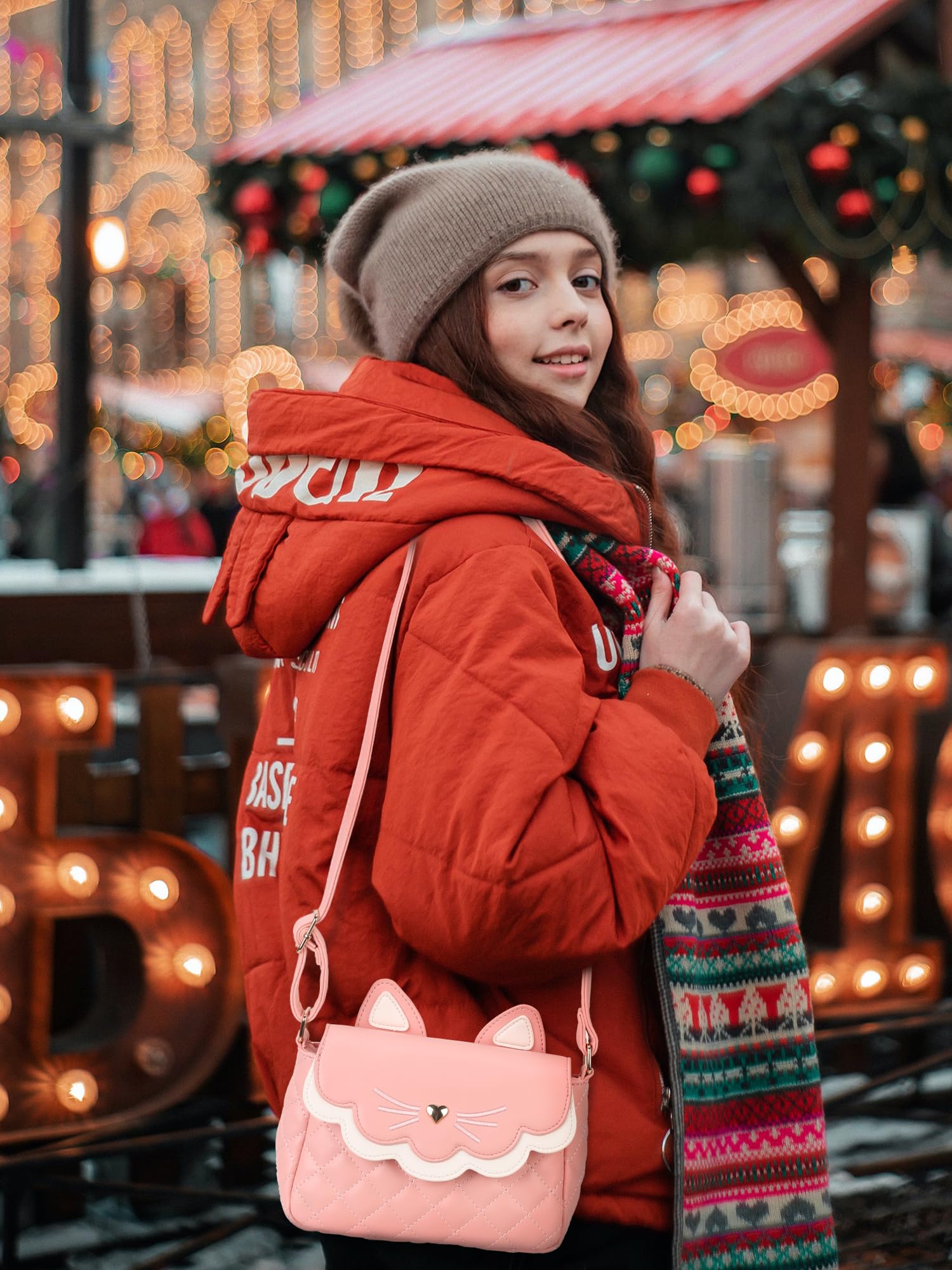 Gladdon Borsa a Tracolla per Ragazze Mini Borsa a Tracolla Borsa per orecchie di gatto Cute Princess Bag Borsa in pelle pura come regalo per ragazze, ragazzi e adolescenti Design originale(Rosa)