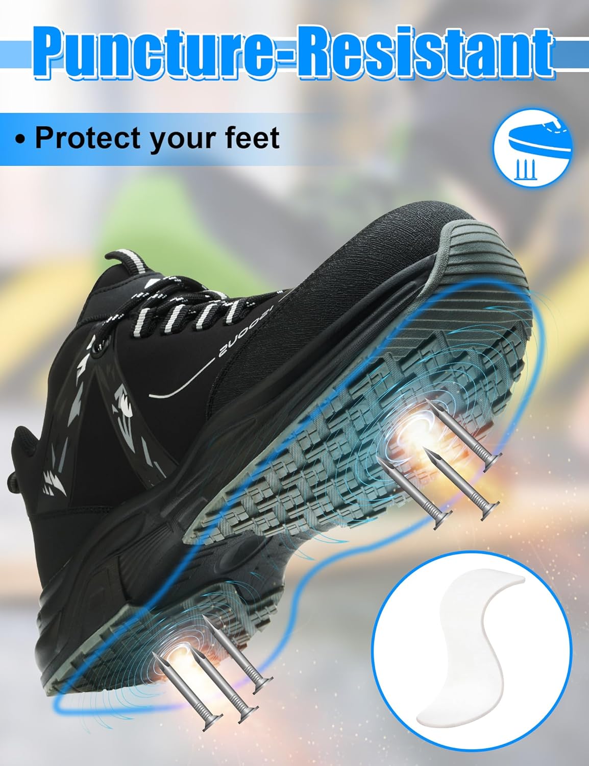 ISOOUS Steel Toe Shoes for Women Men Wide Waterproof Non Slip Work Sneakers Lightweight Breathable Safety Tennis Shoes Comfortable Construction Work Safety Puncture Proof Indestructible Work Shoes - Image 4