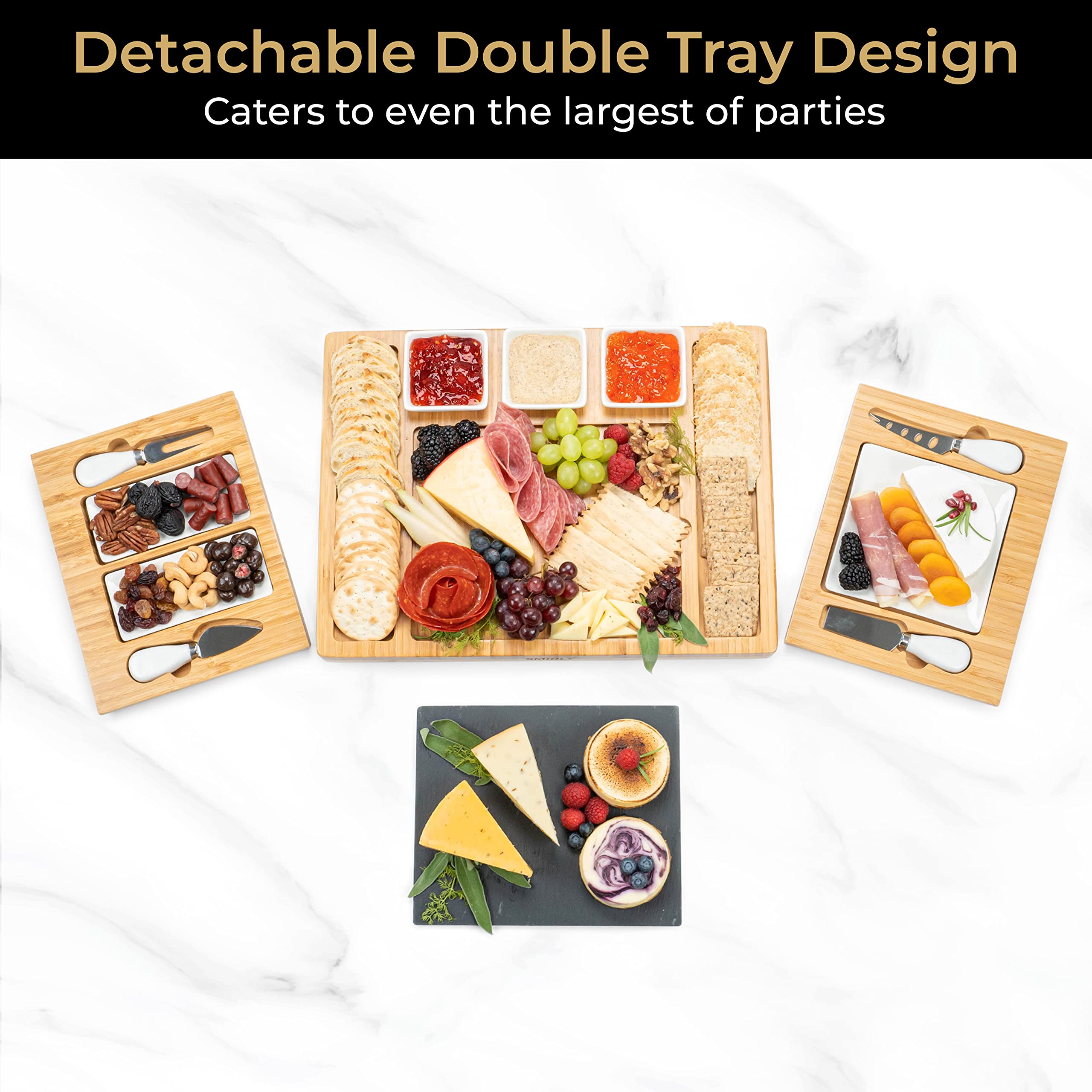 SMIRLY Bamboo Cheese Board and Knife Set Large Charcuterie Board Set