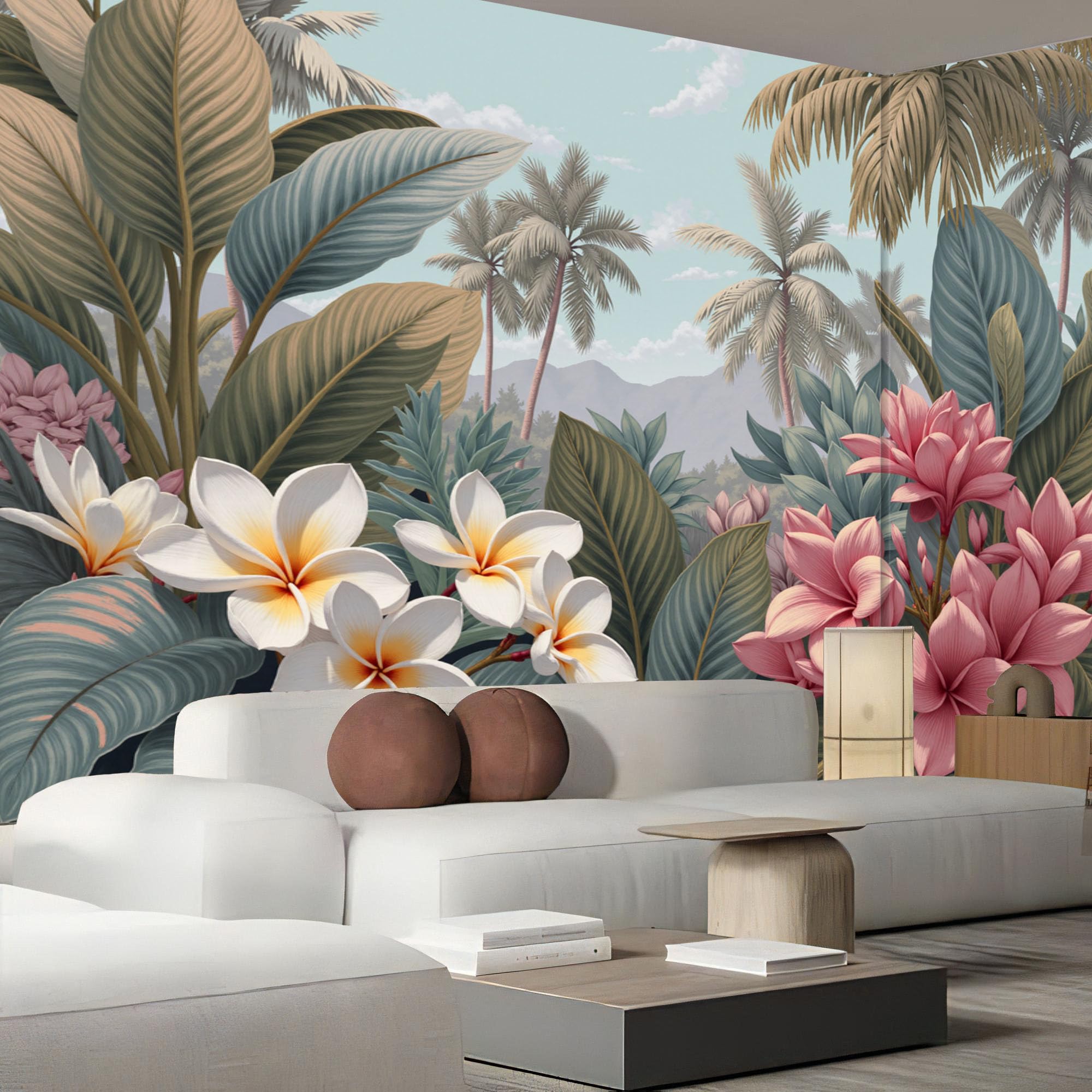 Papier Peint Panoramique Fleurs Tropicales Fresque Murale Haute Définition