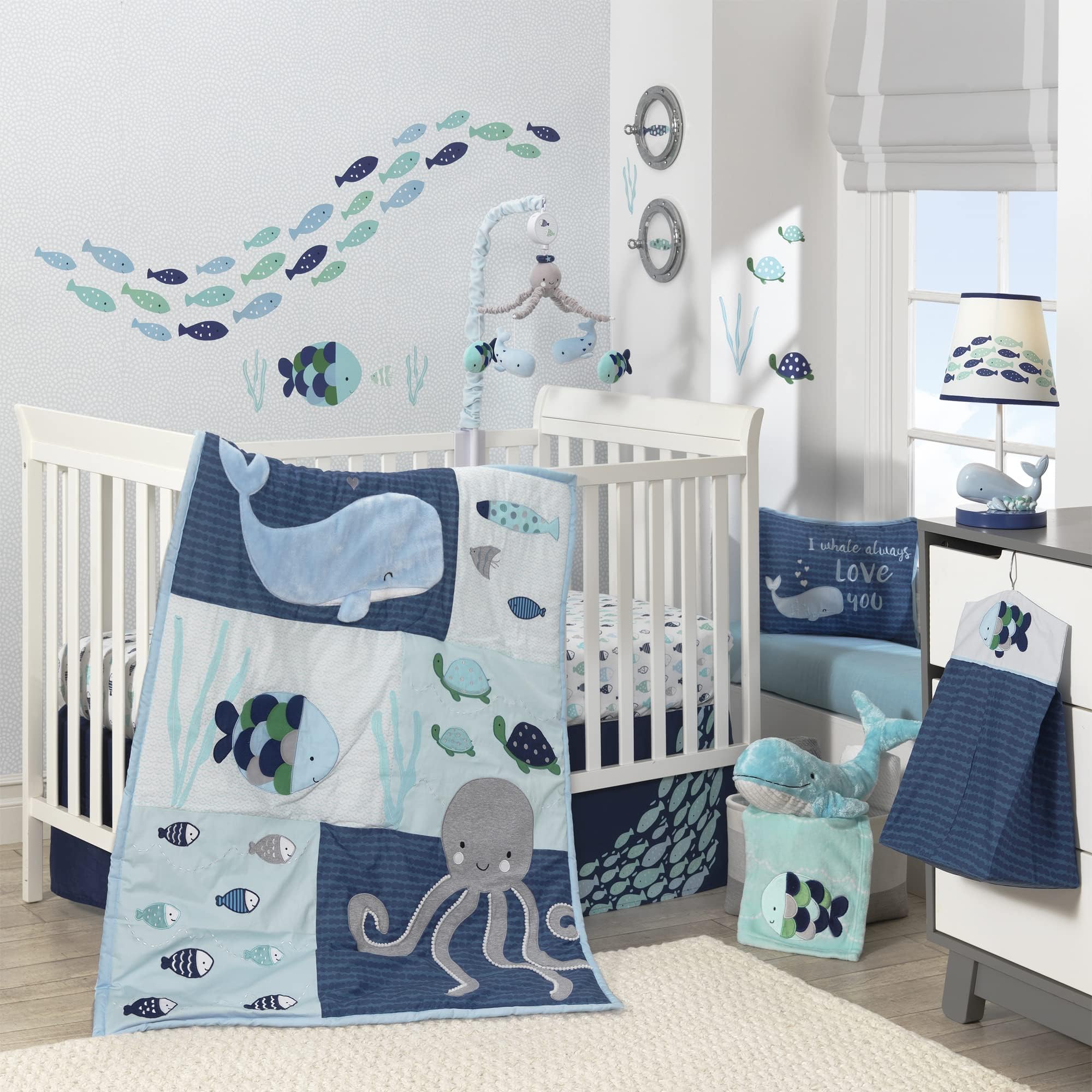 Amazon.com : Lambs & Ivy Oceania 6-Piece Baby Crib Bedding Set - Blue