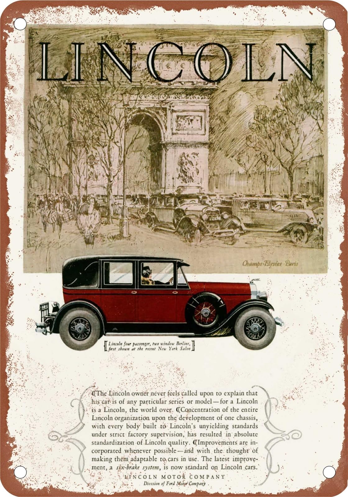 METAL SIGN - 1928 Lincoln Vintage Ad 04 - Old Retro Rusty Look home decor