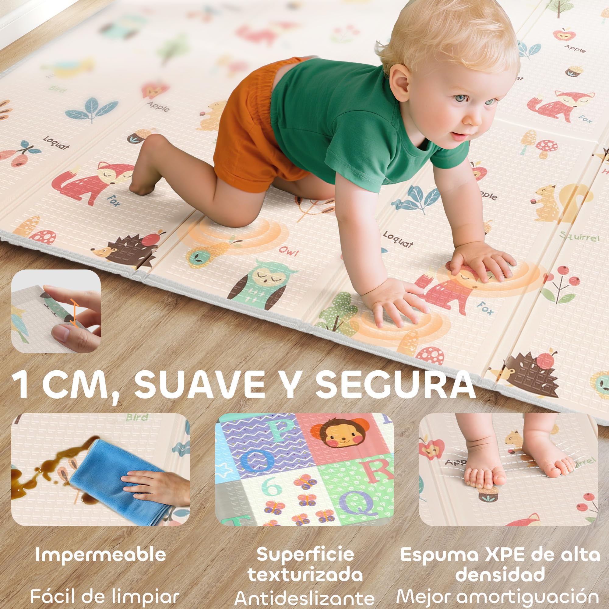 AIYAPLAY Alfombra Bebé Acolchada Plegable Reversible 150x180 cm