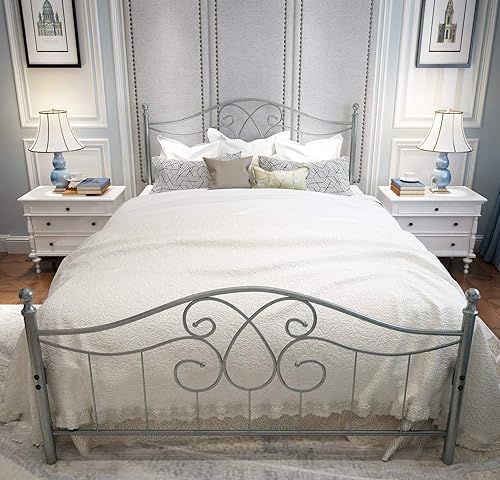 Miniatura 12 de Base de cama de metal Queen con cabecera y estribo, plataforma de granja, marco de cama tamaño Queen para debajo de la cama, no necesita somier y