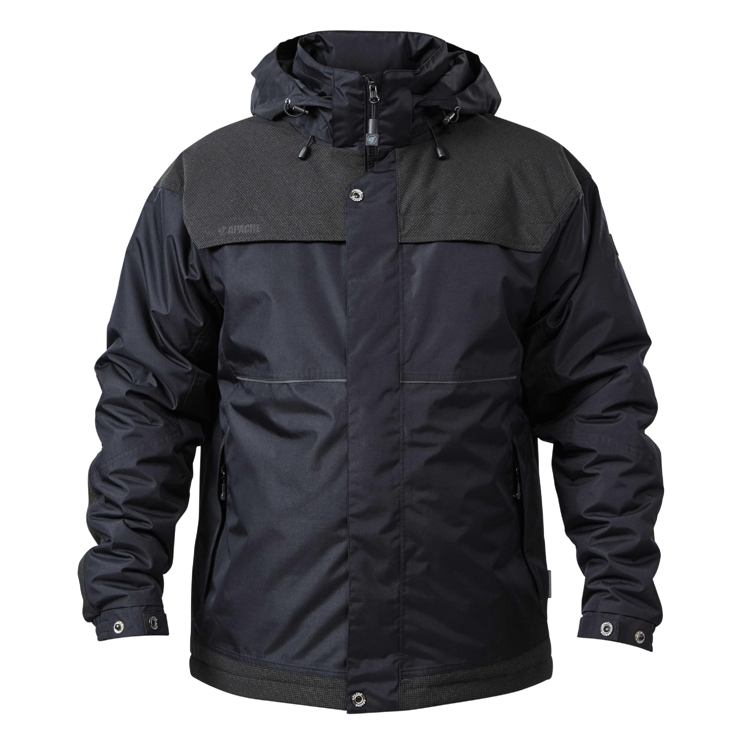 Apache ATS Waterproof Workwear Padded Jacket | Black Size L (46inch) | Durable Material Panels | Multi Pocket Features | Removable Strom Hood