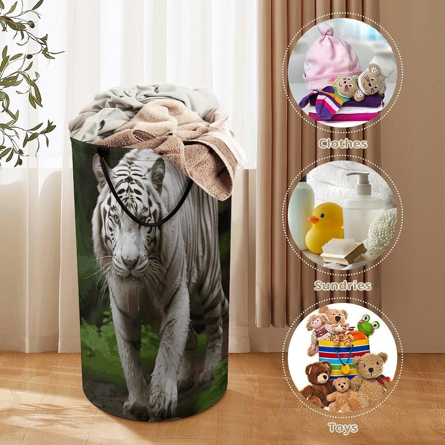 Majestic White Bengal Tiger Laundry Hamper Large Collapsible Laundry Basket with Handles Waterproof Clothes Hamper Portable Dirty Clothes Basket for Bedroom Laundry Room Closet Bathroom