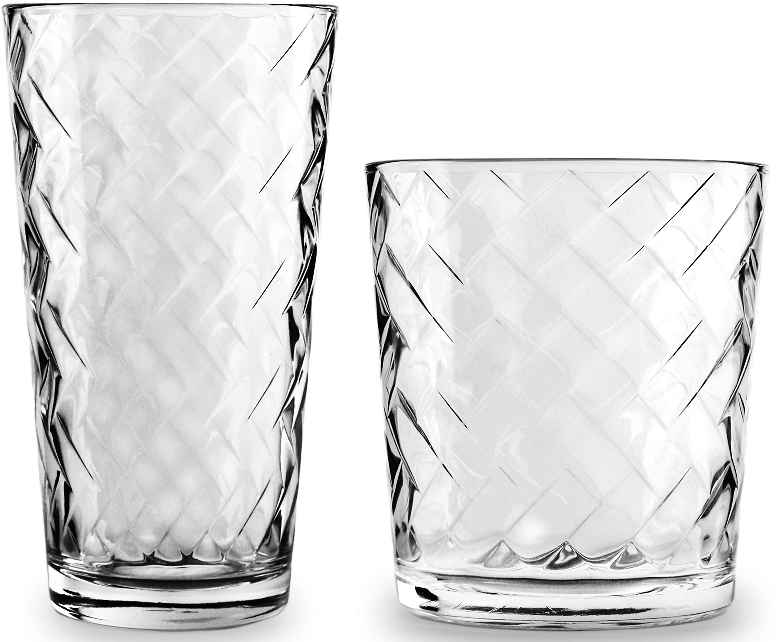 Circleware Chevron - Set di 12 bicchieri Highball e bicchieri da whisky per acqua, birra, succhi di frutta, bevande al tè freddo, trasparenti