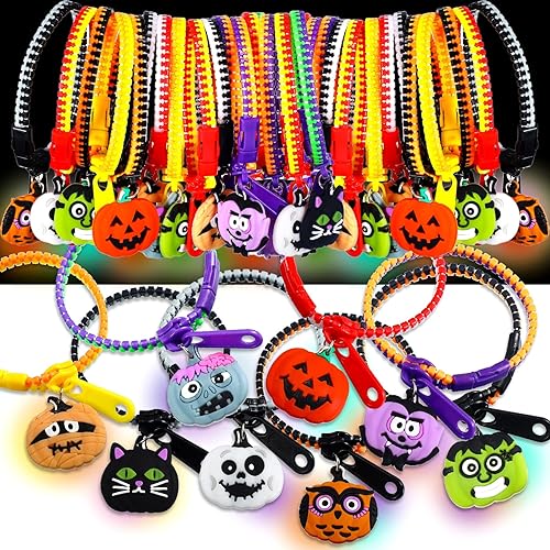 Capoda Juego de pulseras de Halloween para fiestas de Halloween, pulseras de truco o trato para niños y niñas, rellenos de bolsas de golosinas de