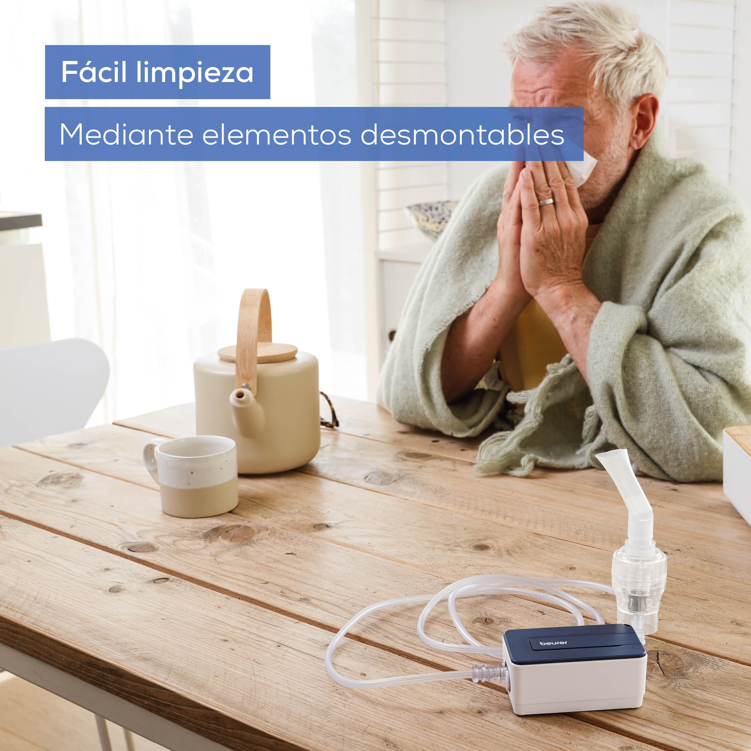 Beurer IH 15 Inhalador, dispositivo para resfriados y enfermedades respiratorias como asma y EPOC, nebuliza medicamentos, pequeño y ligero, operación con un botón, ideal para uso diario
