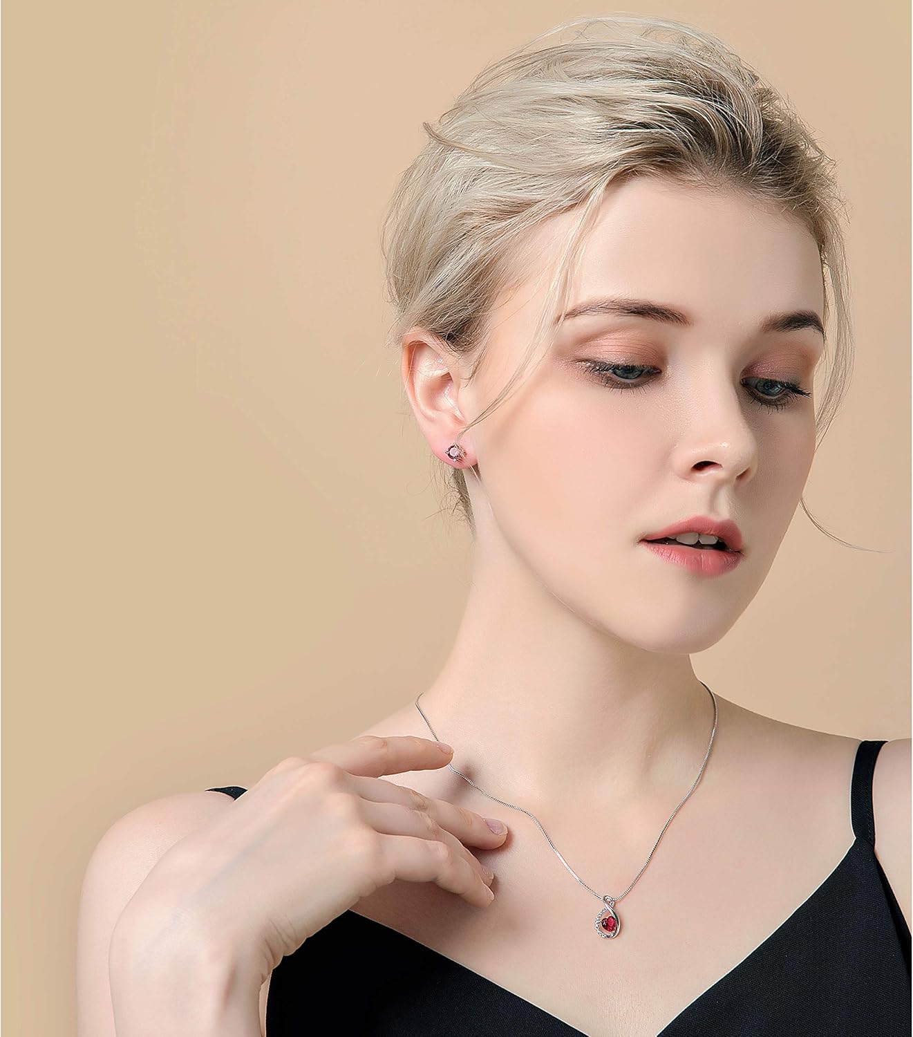 AMYJANE Cubic Zirconia Bridal Jewelry Set - Women's Sterling Silver CZ Crystal Infinity Pendant Necklace Stud Earring Set for Wedding Bride Bridesmaids Platinum Plated Infinity Jewelry