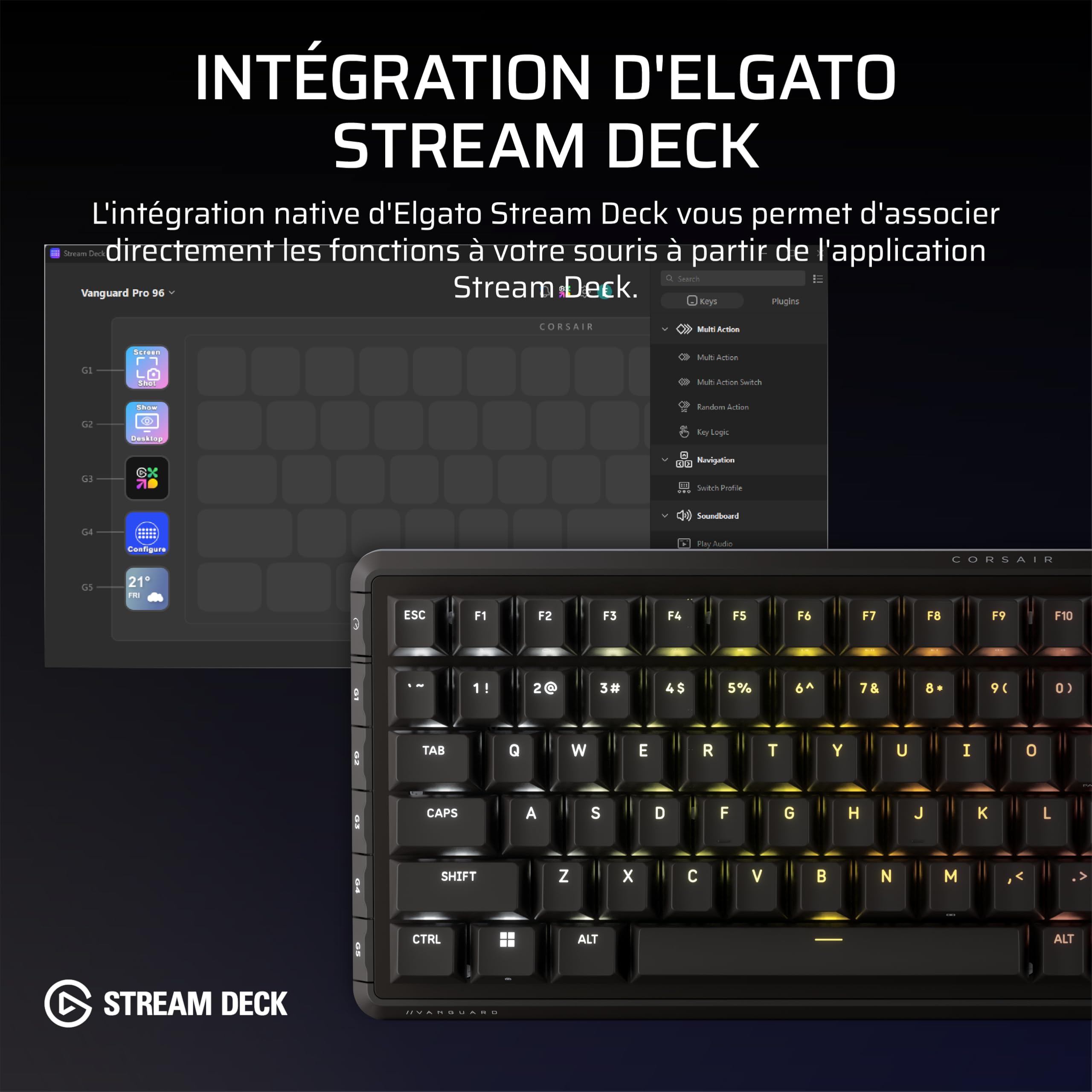 Corsair Vanguard Pro 96 Hall Effect Clavier de Jeu Mécanique Filaire Noir | AZERTY FR, 96%, MGX Hyperdrive Commutateurs, Interrogation 8 000 Hz, Rapid Trigger, Stream Deck Virtuel, SOCD Flashtap