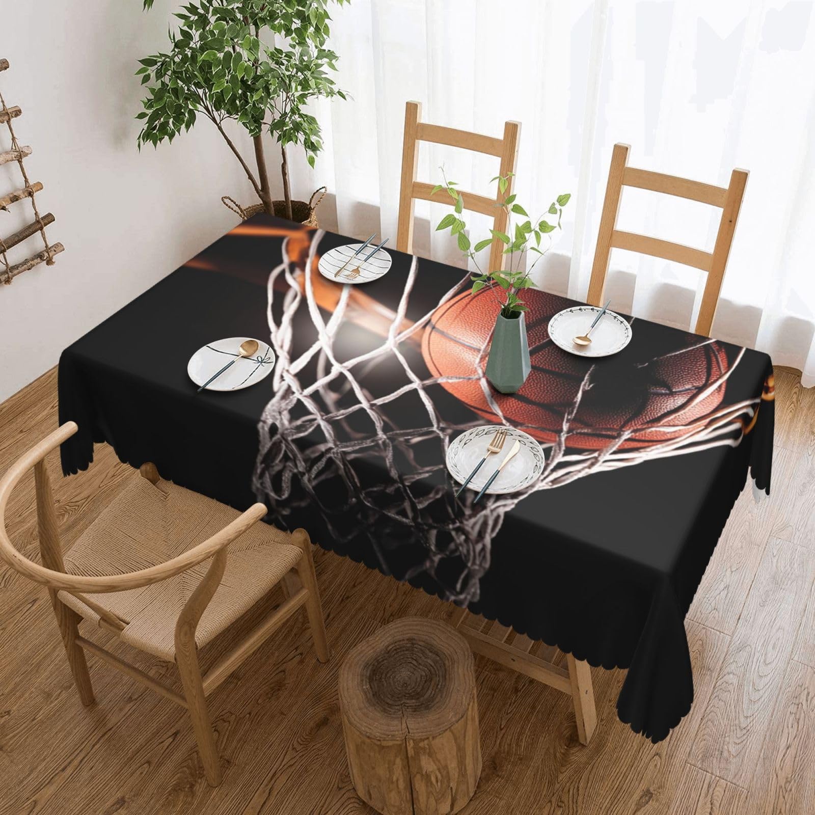 QLDETUPWLX Rectangle Table Cloth 137x183 cm Basketball Tablecloths Wrinkle Free Table Cloth Washable Fabric Desktop Protection Decoration Tables Cover for Party Dining Indoor and Outdoor