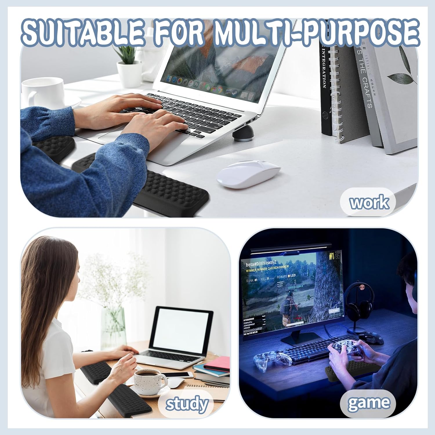 L-Shaped Desk Wrist Rest Elbow Support Padding (2PCS), Memory Foam Ergonomic Desk Edge Cushion, Non-Slip Wrist Comfort Support for Office Home Table, Separate Design Arm Rest Pad