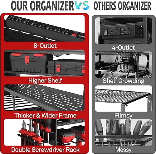 Miniatura 10 de Organizador de herramientas eléctricas, 4 capas de soporte de taladro resistente, soporte de pared, organización de herramientas de garaje de metal