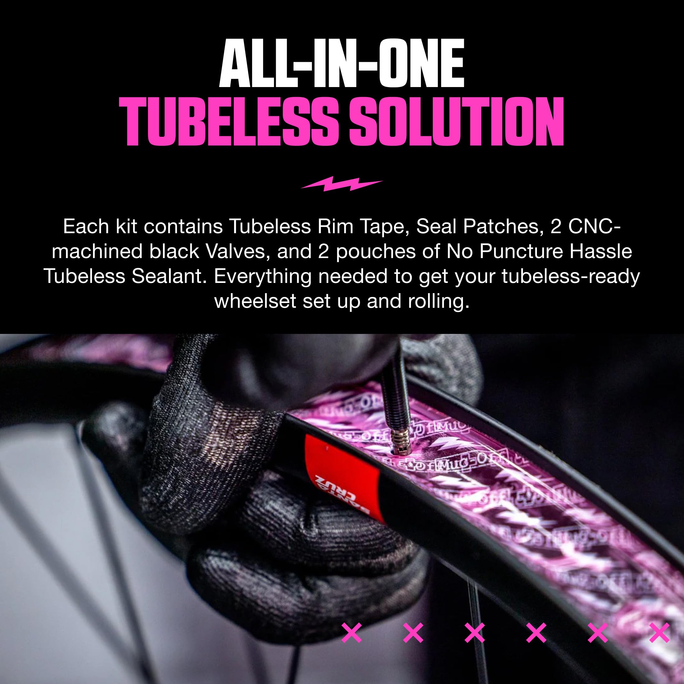 Muc Off Ultimate Tubeless Kit Setup-Kit Für Tubeless-Ready Fahrräder, X-Country - Enthält Felgenband, Fahrrad Flickzeug, Tubeless Ventile und Reifendichtmittel