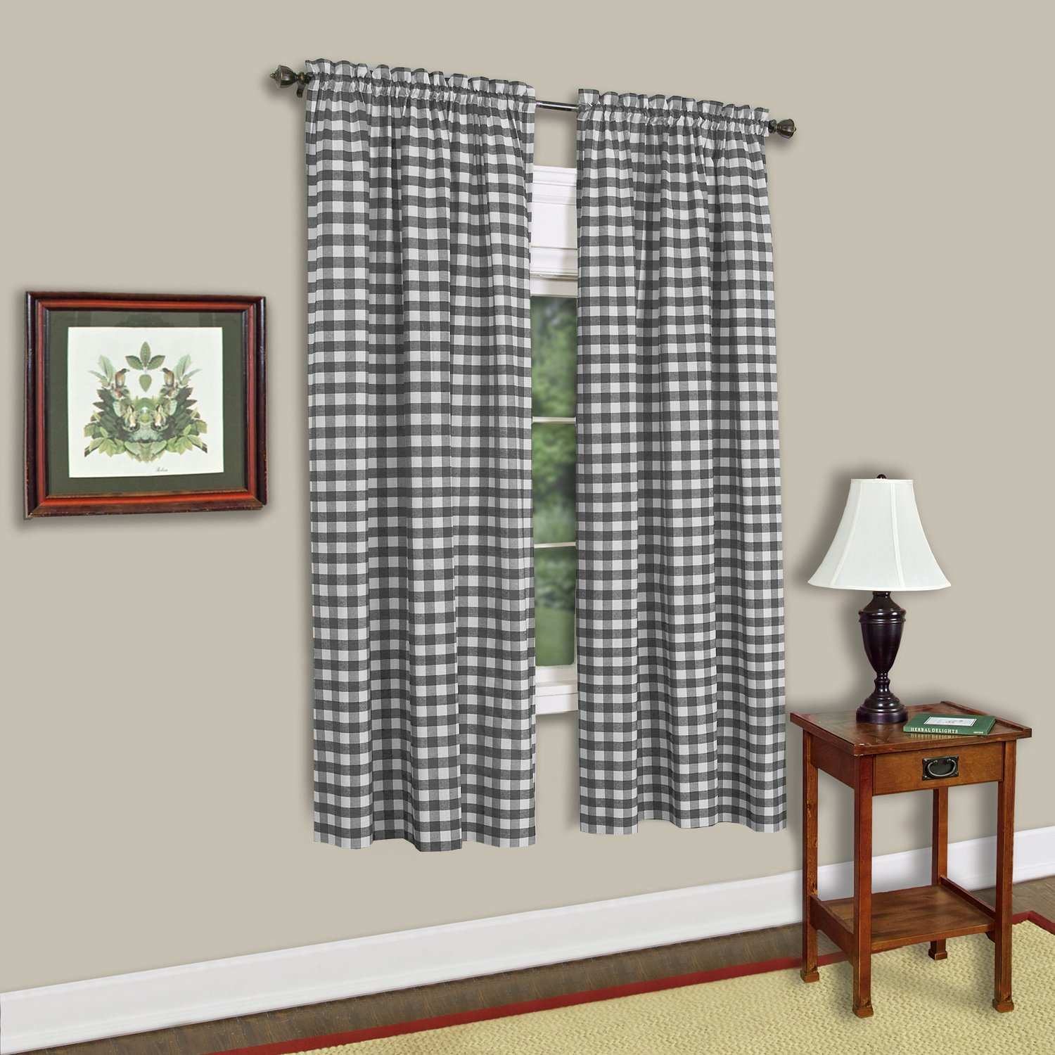 Sweet Home Collection Kitchen Window Curtain Panel Treatment Decorative Buffalo Check Design 63" Long Navy