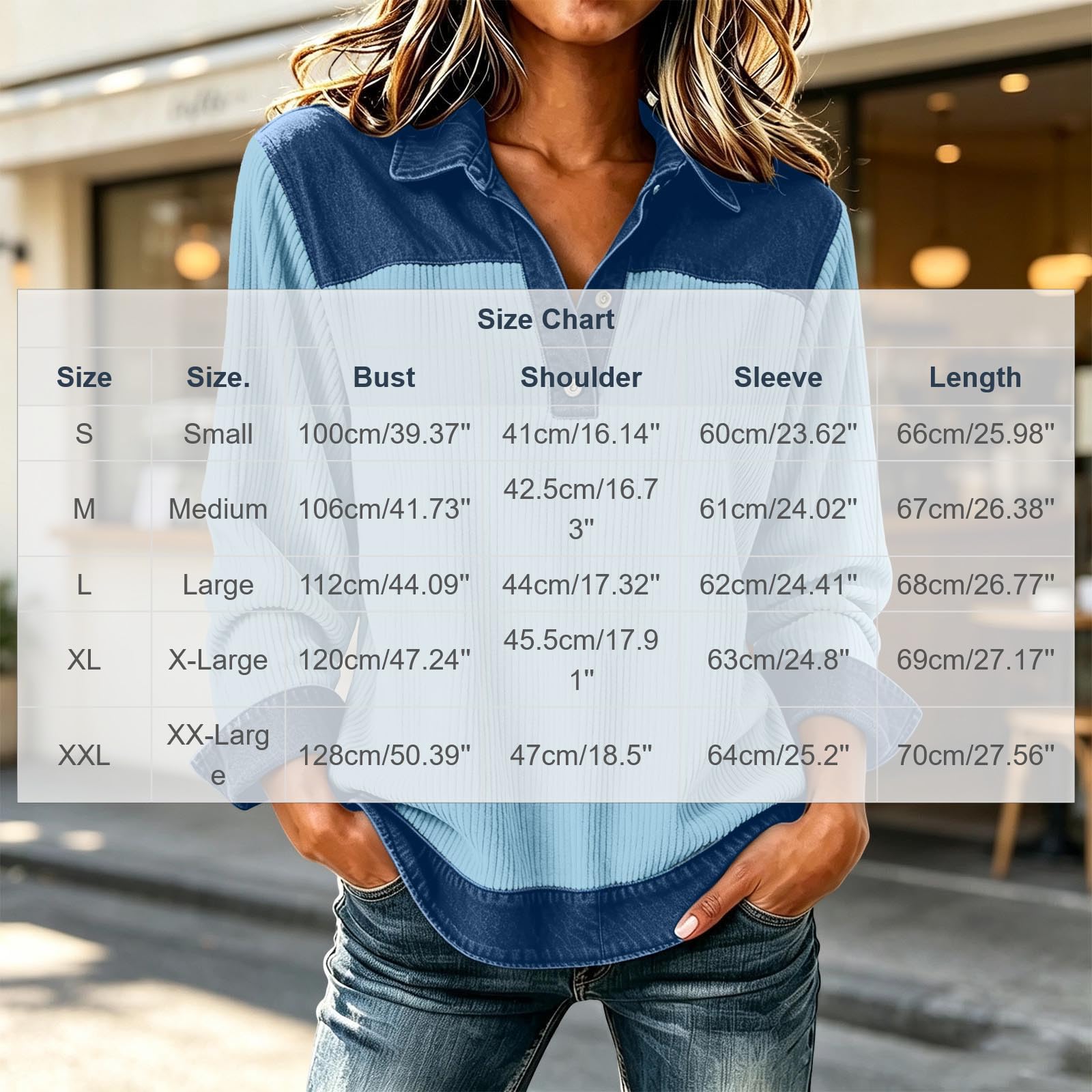 Cord Pullover Damen Chic Sweatshirt Lässige Langarmshirt Knopfleiste