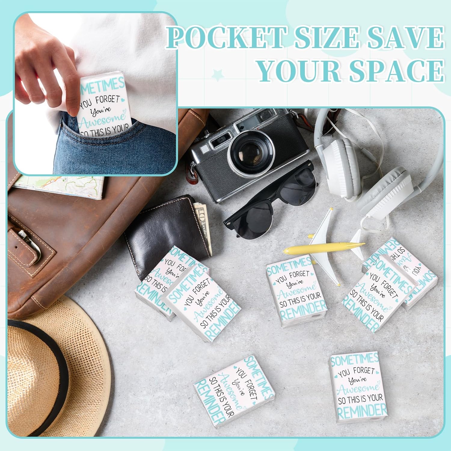 Whaline 50 Motivational Pocket Tissue Packs Inspirational Facial Tissue Portable Mini Travel Size Tissues 4Ply for Home Office Wedding Appreciation Gift - Image 6