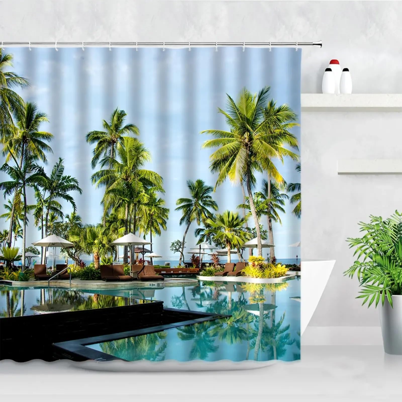 Rideau de douche de plage tropicale 133x220cm pour s'évader à Hawaï dans sa salle de bain