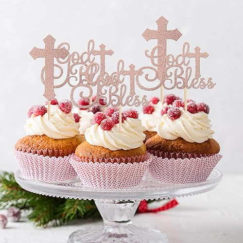 Miniatura 5 de Rsstarxi Paquete de 24 adornos para magdalenas con purpurina y cruz para primera comunión, bautismo cristiano, suministros de decoración de tartas,