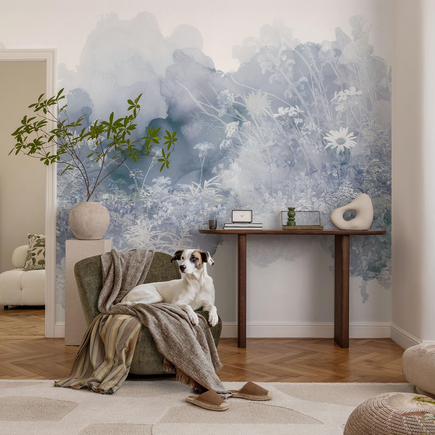 Revêtement mural intissé pour le salon 416x254 cm prairie fleurie