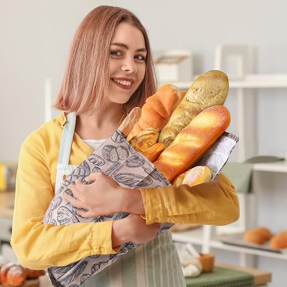Set of 2 Size Beeswax Bread Bags for Sourdough Homemade Christmas Baking Gift Reusable Large Bread Bags Linen Storage Bag with Improved Beeswax Coating Food Wrap for Loaf Fresh Freezer(Brown)