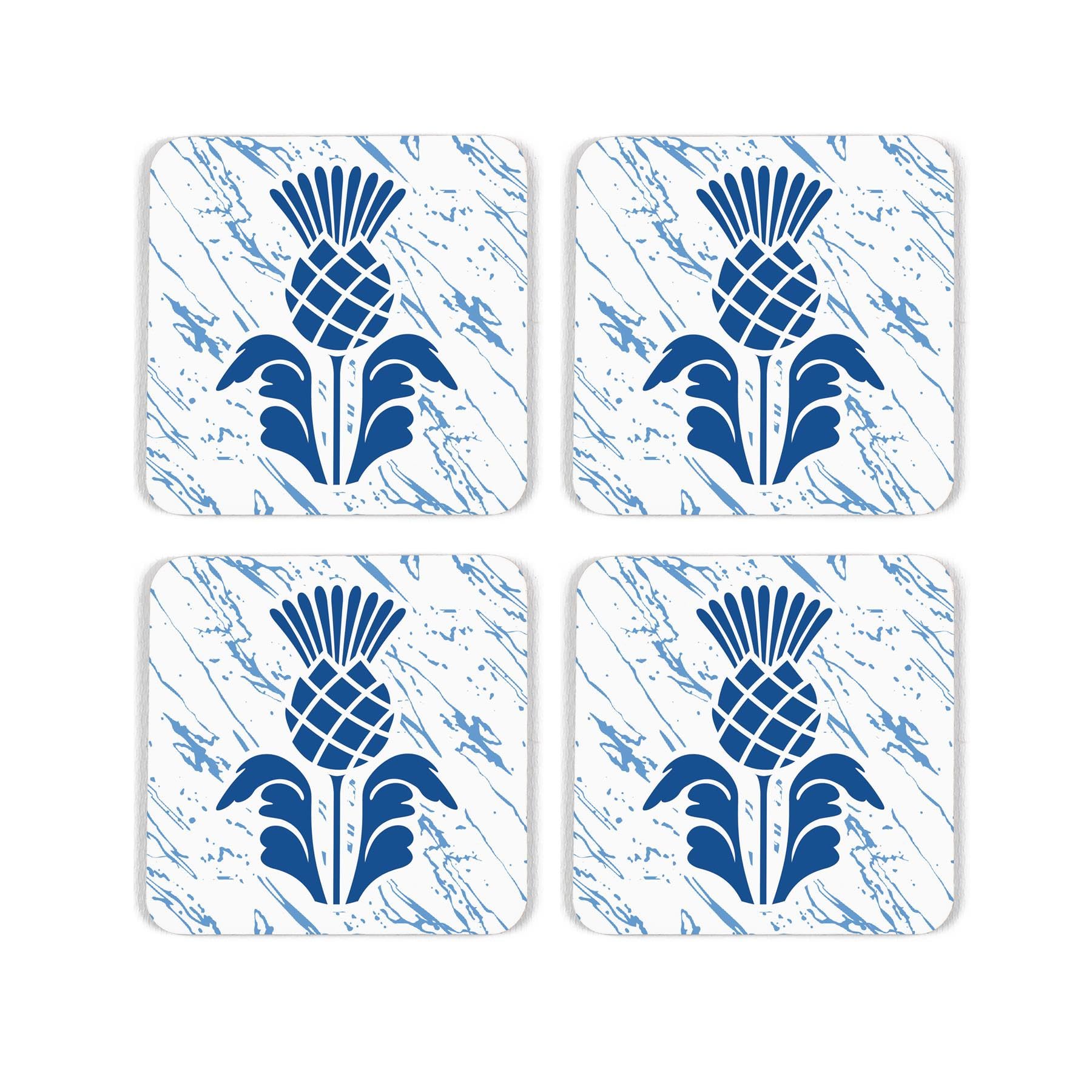 Scottish Thistle Cork Coaster Set - Gaelic Scotland Souvenir Gift - Set of Four (4) Square Drinks Coasters