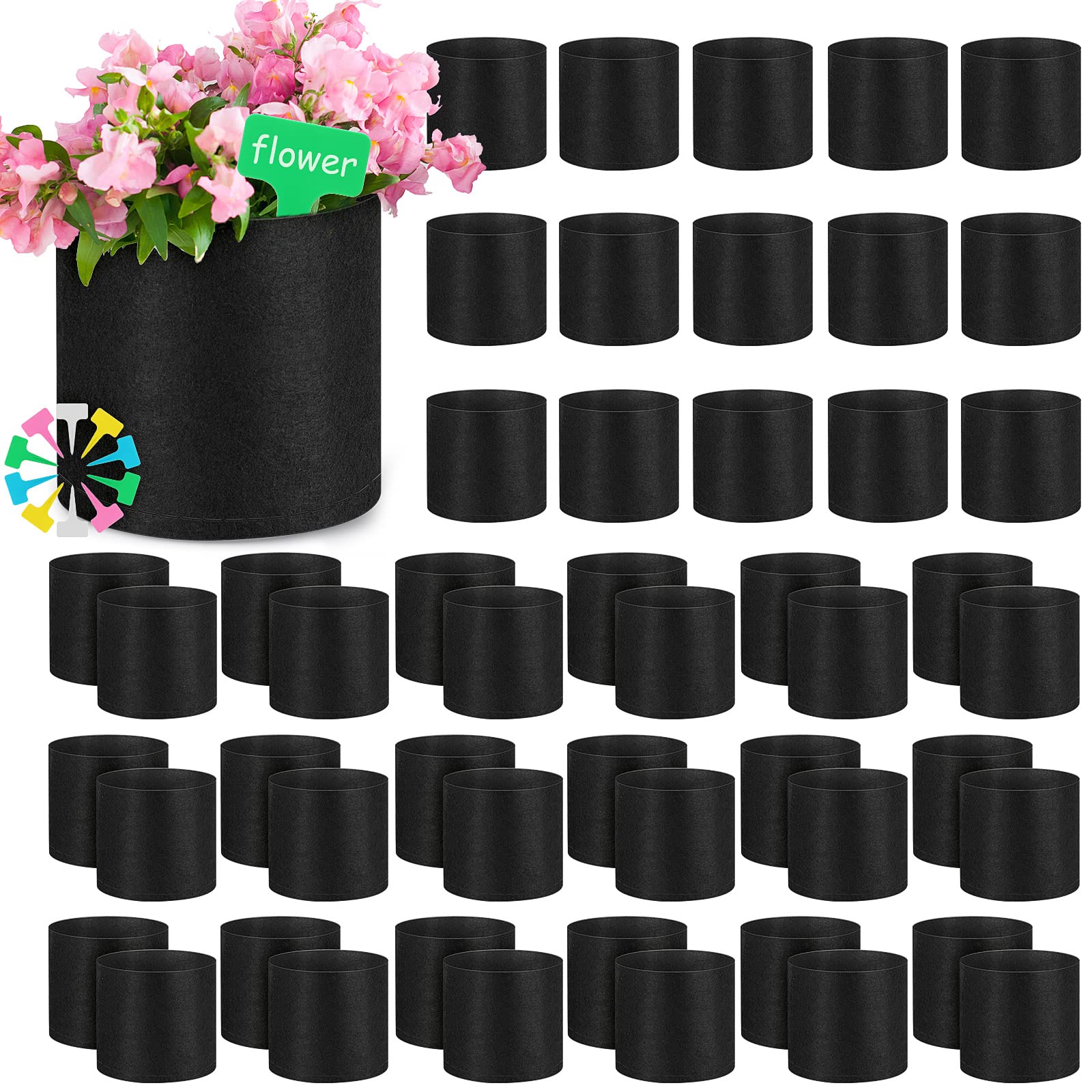 Nuanchu Lot de 50 Petits Sacs de Culture en Tissu Non tissé avec 50 étiquettes pour Plantes d'intérieur et d'extérieur pour Plantes d'intérieur et d'extérieur (3,8 l)